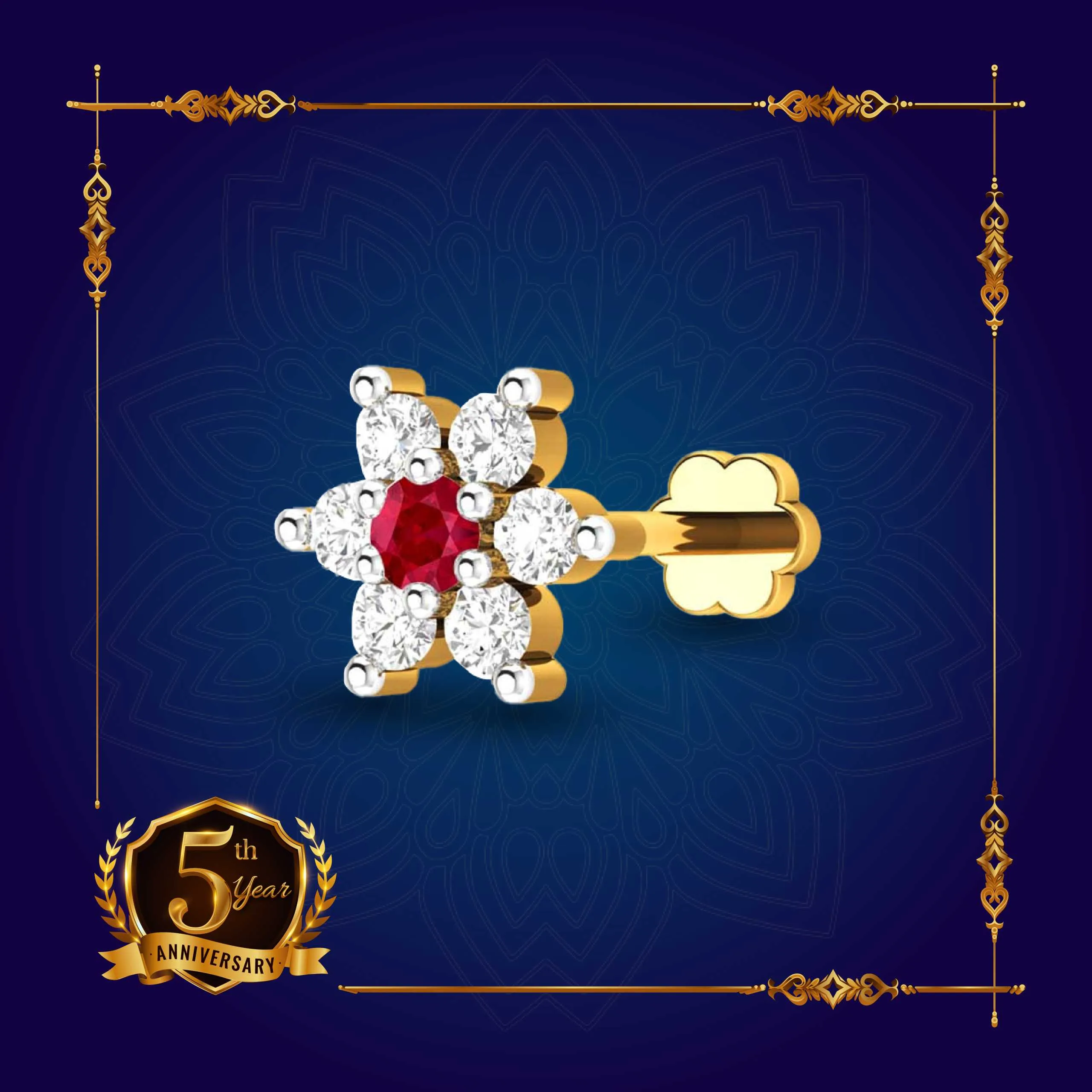 Color 7+7 Stone Nosepin With Finger Ring Free - Image 4